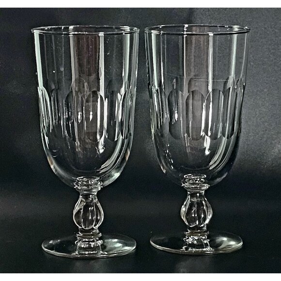2 Libbey Cut Panels Ice Tea Glasses 7" goblets vtg minimalist cottagecore 1990s - Picture 1 of 9